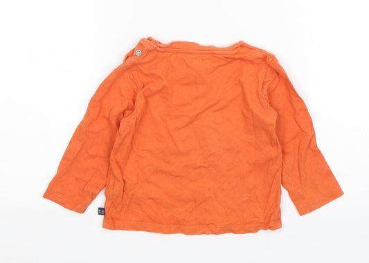 La Compagnie des Petits Boys Orange Cotton Basic T-Shirt Size 2 Years Round Neck Pullover - Tractor