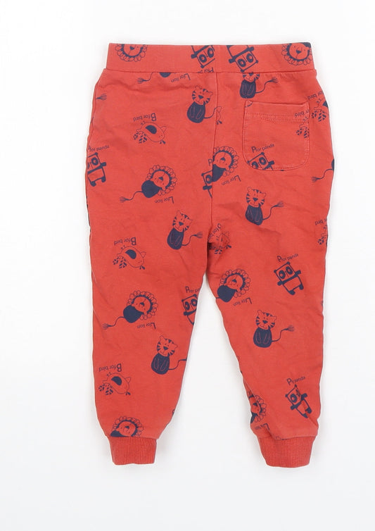 George Boys Red Geometric Cotton Sweatpants Trousers Size 18-24 Months - Animal Print
