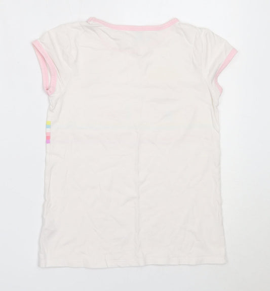 TU Girls White Cotton Basic T-Shirt Size 9 Years Round Neck - beach