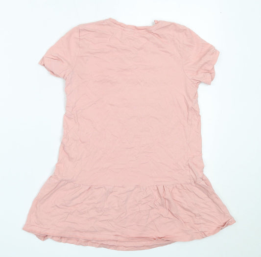 H&M Girls Pink Cotton Basic T-Shirt Size 7-8 Years Round Neck - pear