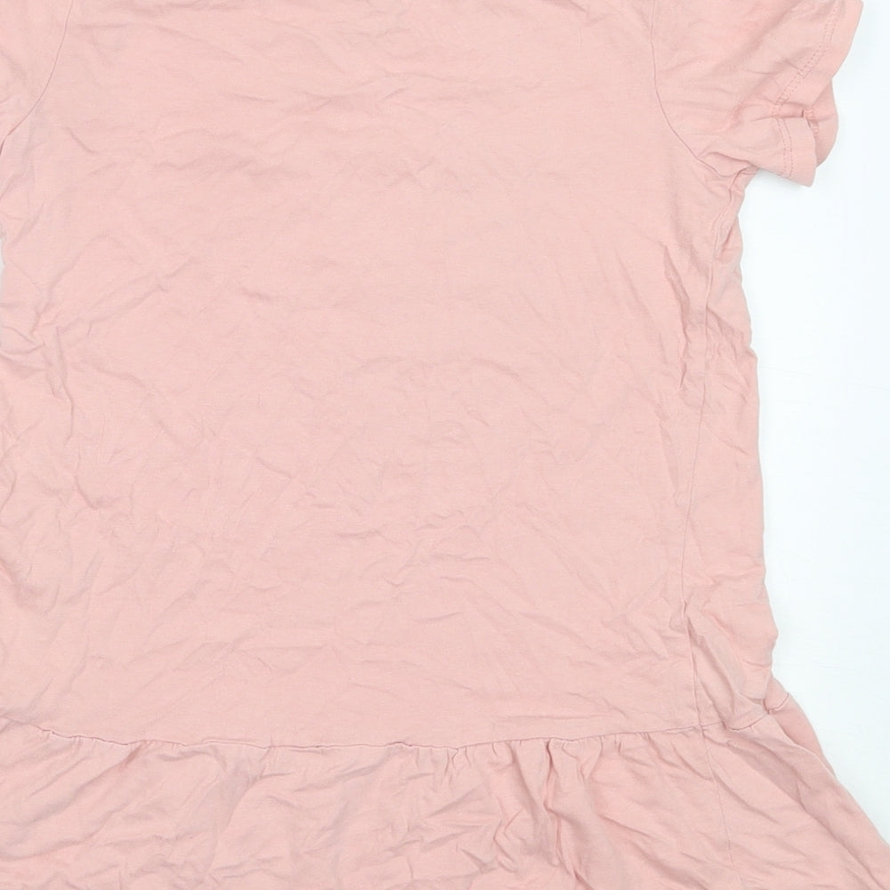 H&M Girls Pink Cotton Basic T-Shirt Size 7-8 Years Round Neck - pear