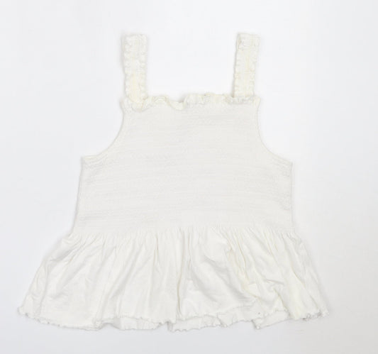 Jeff&Co Girls White Cotton Basic Blouse Size 10-11 Years Square Neck