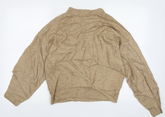 H&M Womens Brown Crew Neck Fair Isle Acrylic Pullover Jumper Size S