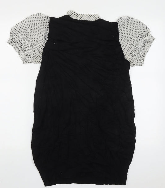 Mams & papas Womens Black Polka Dot Viscose Bodycon Size 10 Collared Pullover