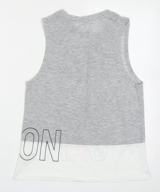 Work out Womens Grey Polyester Basic Tank Size XS Crew Neck Pullover - Game on