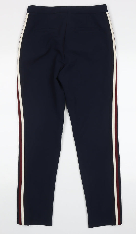 Autograph Womens Blue Striped Polyester Trousers Size 8 L28 in Regular Hook & Eye