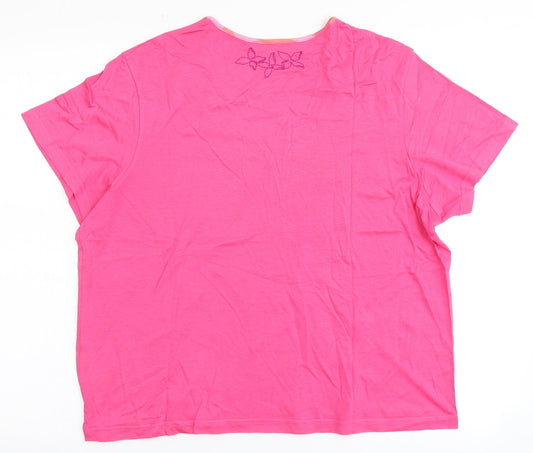 Emreco Womens Pink Cotton Basic T-Shirt Size 18 Round Neck - Flowers