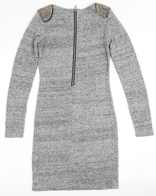 Glamorous Womens Grey Cotton Bodycon Size 10 Round Neck