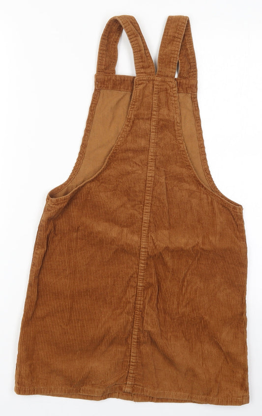 Denim Co Womens Brown Cotton Pinafore/Dungaree Dress Size 6 Square Neck Button