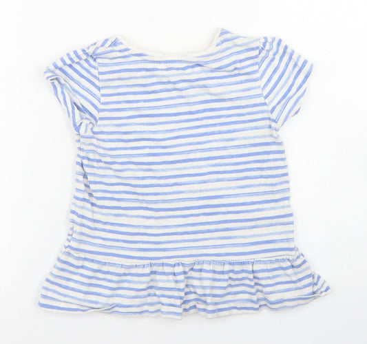 George Girls Blue Striped Cotton Basic T-Shirt Size 5-6 Years Crew Neck - Peplum