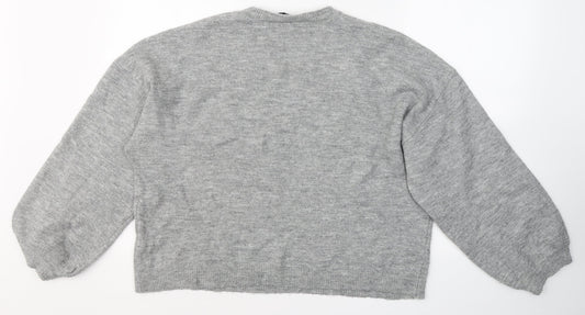 New Look Womens Grey Acrylic Basic Blouse Size L Round Neck - jewl detail