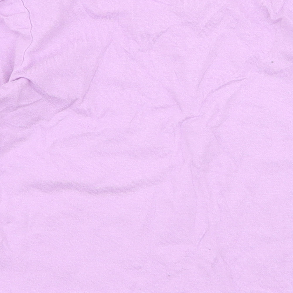 Brand and care label for Favourites girls’ purple cotton jersey t-shirt, size 4, years round neck pullover - glitter chaser