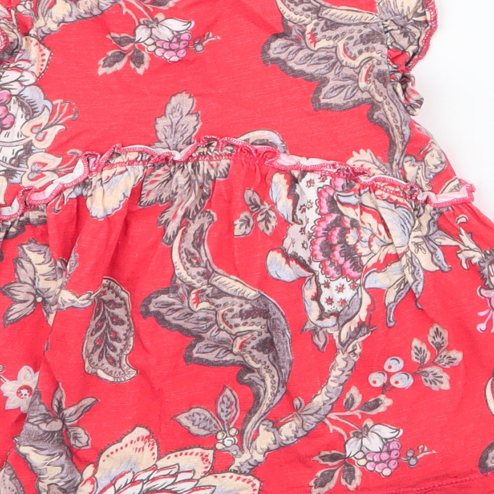 NEXT Girls Red Floral 100% Cotton Skater Dress Size 3-4 Years Round Neck Pullover