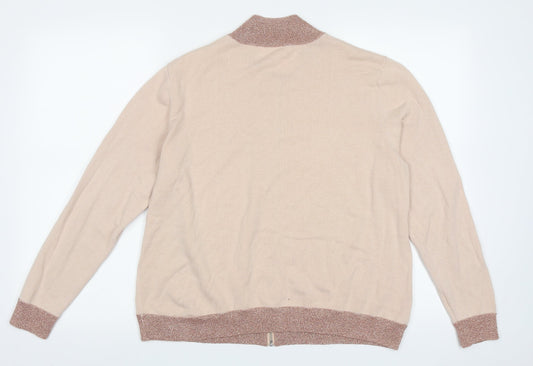 jeff Womens Beige V-Neck Cotton Full Zip Jumper Size L