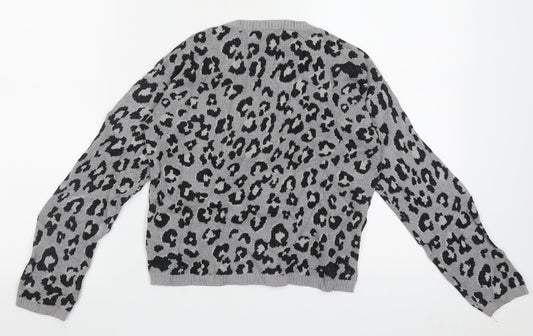 NEXT Girls Grey Crew Neck Animal Print Nylon Pullover Jumper Size 8 Years Pullover