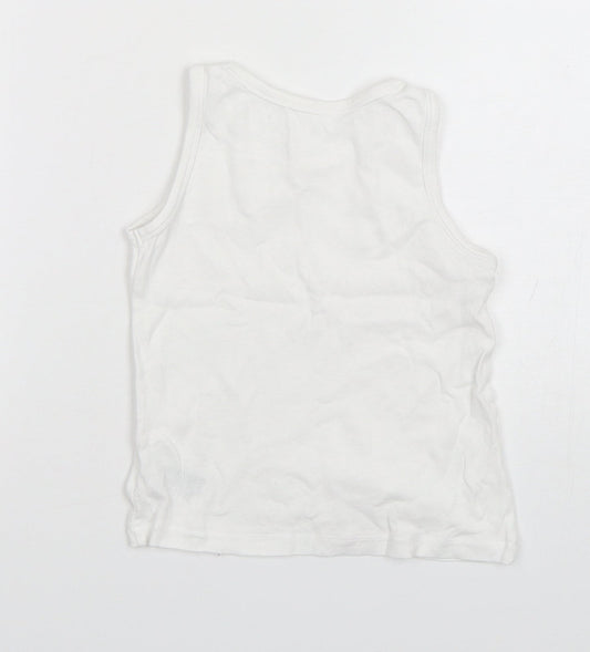 Mothercare Boys White Cotton Basic Tank Size 4-5 Years Round Neck Pullover