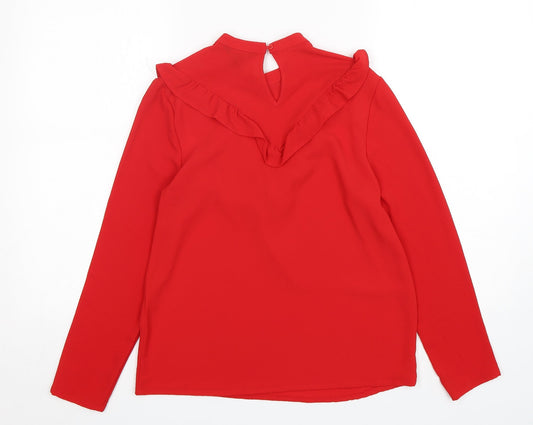 New Look Womens Red Polyester Basic Blouse Size 8 Round Neck