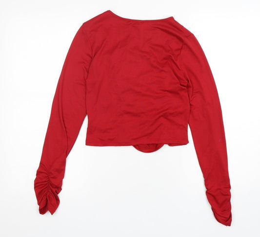 Heart & Hips Womens Red Polyester Cropped T-Shirt Size M Round Neck