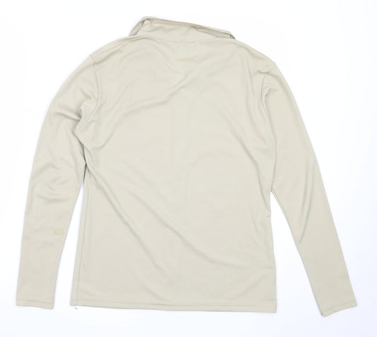 Exhibit Womens Beige Polyester Basic Button-Up Size M Collared