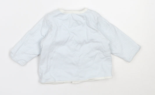 Marks and Spencer Boys Blue Striped Cotton Cardigan Jumper Size 0-3 Months