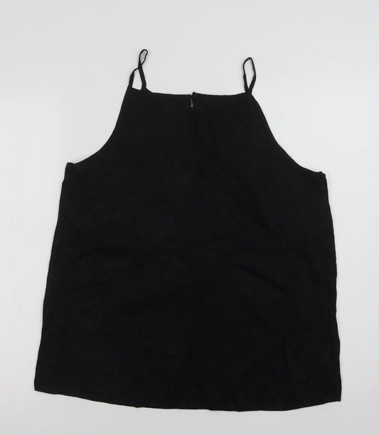 Preworn Womens Black Animal Print Viscose Camisole Blouse Size 14 Square Neck