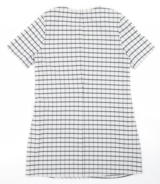 Papaya Womens White Check Polyester Pencil Dress Size 10 Crew Neck