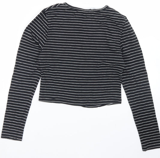 915 Generation Girls Black Striped Cotton Cropped T-Shirt Size 12-13 Years V-Neck