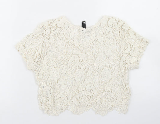 Divided Womens Ivory Cotton Cropped Blouse Size XS Round Neck