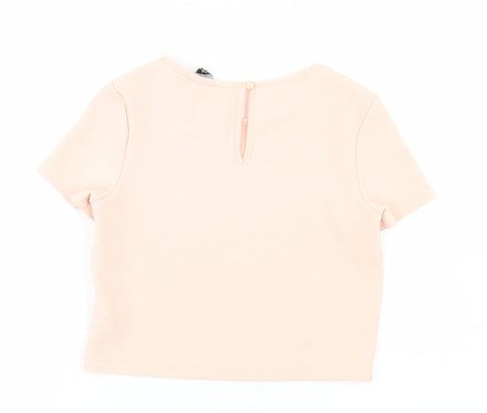 915 Generation Girls Pink Polyester Cropped Blouse Size 11 Years Round Neck Button