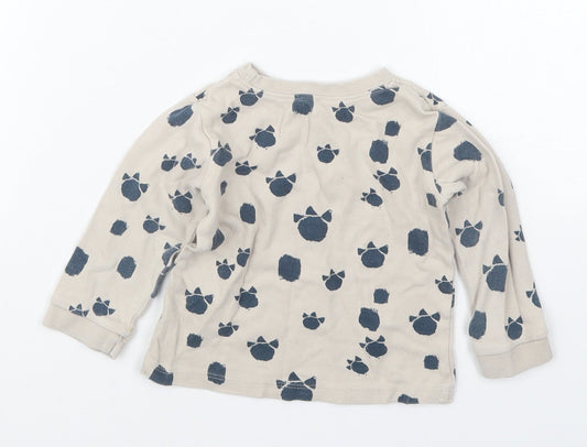George Boys Beige Cotton Basic T-Shirt Size 9-12 Months Crew Neck Pullover - Dinosaur Foot Prints
