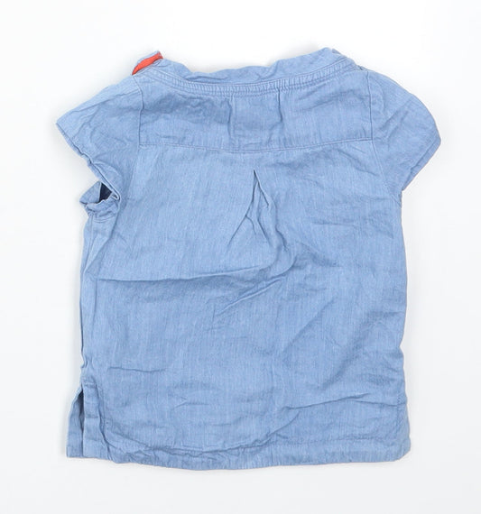 Tootsa Girls Blue Cotton Basic T-Shirt Size 0-3 Months Crew Neck Pullover - Birds
