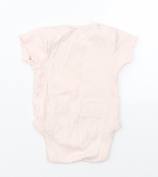 NEXT Girls Pink Cotton Babygrow One-Piece Size 3-6 Months Button - Rabbit