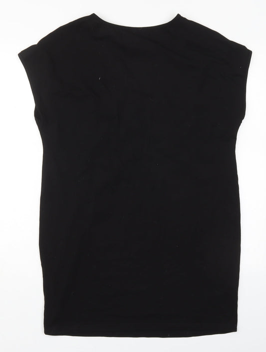 SheIn Womens Black Cotton T-Shirt Dress Size S V-Neck Pullover