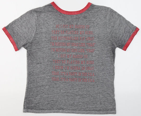 Lyric Culture Womens Grey Cotton Basic T-Shirt Size L Round Neck - Party in the USA Miley Cyrus