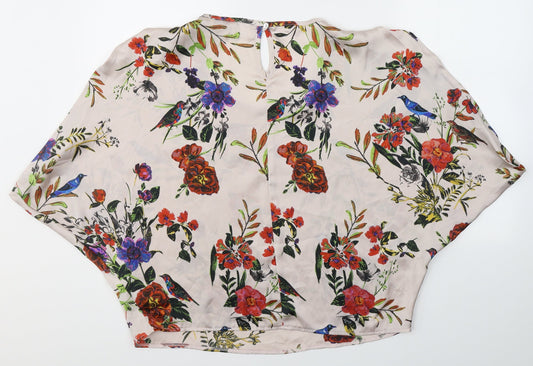 New Look Womens Beige Polyester Basic Blouse Size 8 Round Neck - Open Sleeve