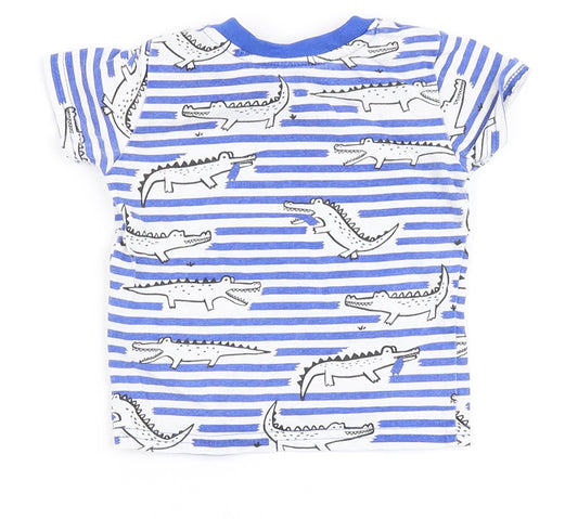 Primark Boys Blue Striped 100% Cotton Basic T-Shirt Size 3-6 Months Round Neck - Crocodile