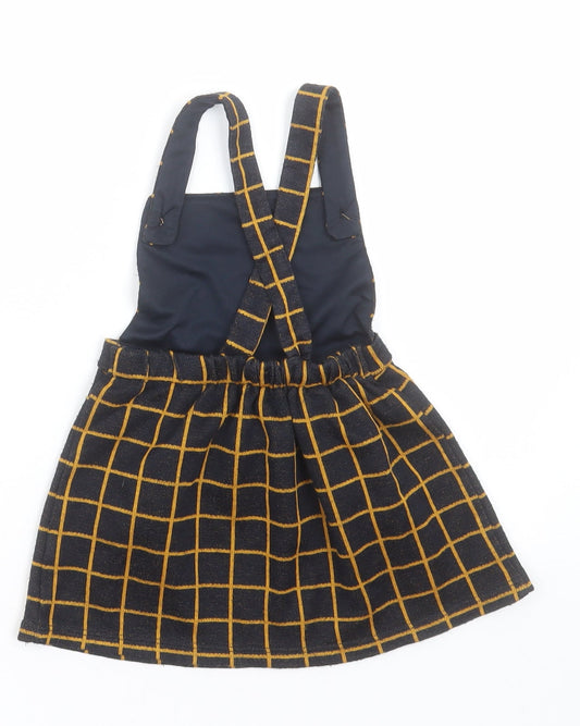 George Girls Black Check Acrylic Pinafore/Dungaree Dress Size 2 Years Square Neck Button