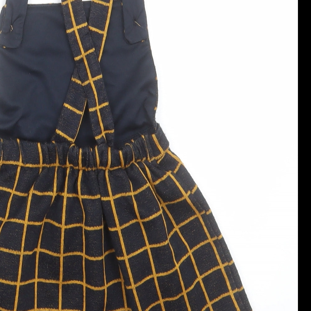 George Girls Black Check Acrylic Pinafore/Dungaree Dress Size 2 Years Square Neck Button