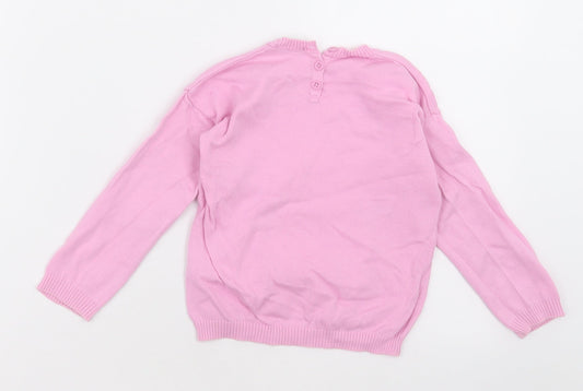United Colors of Benetton Girls Pink Crew Neck Cotton Pullover Jumper Size 2-3 Years Button - going far