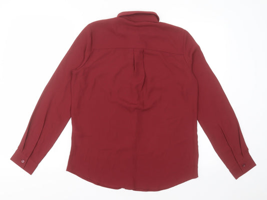 New Look Womens Red Polyester Basic Button-Up Size 8 Collared
