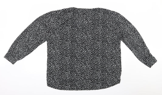 Oasis Womens Black Geometric Polyester Basic Blouse Size XL V-Neck