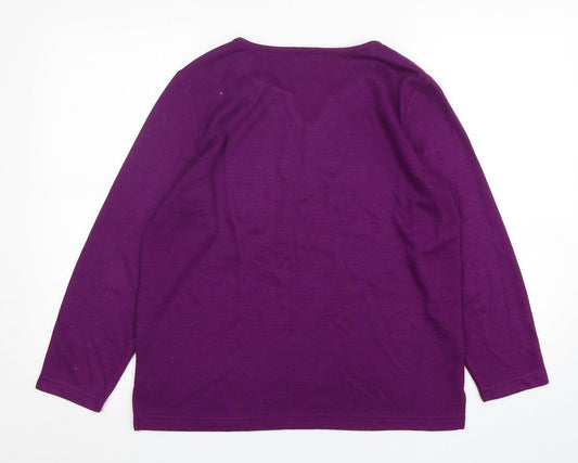 Bonmarché Womens Purple V-Neck Polyester Pullover Jumper Size S