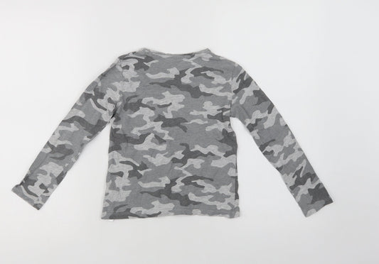 Primark Girls Grey Camouflage Cotton Basic T-Shirt Size 7-8 Years Crew Neck - Be Yourself