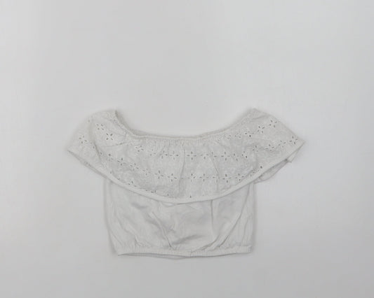 Primark Girls White Cotton Jersey Blouse Size 7-8 Years Off the Shoulder