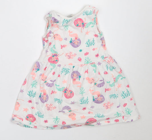 Evie Angel Girls White Cotton Fit & Flare Size 2-3 Years Round Neck