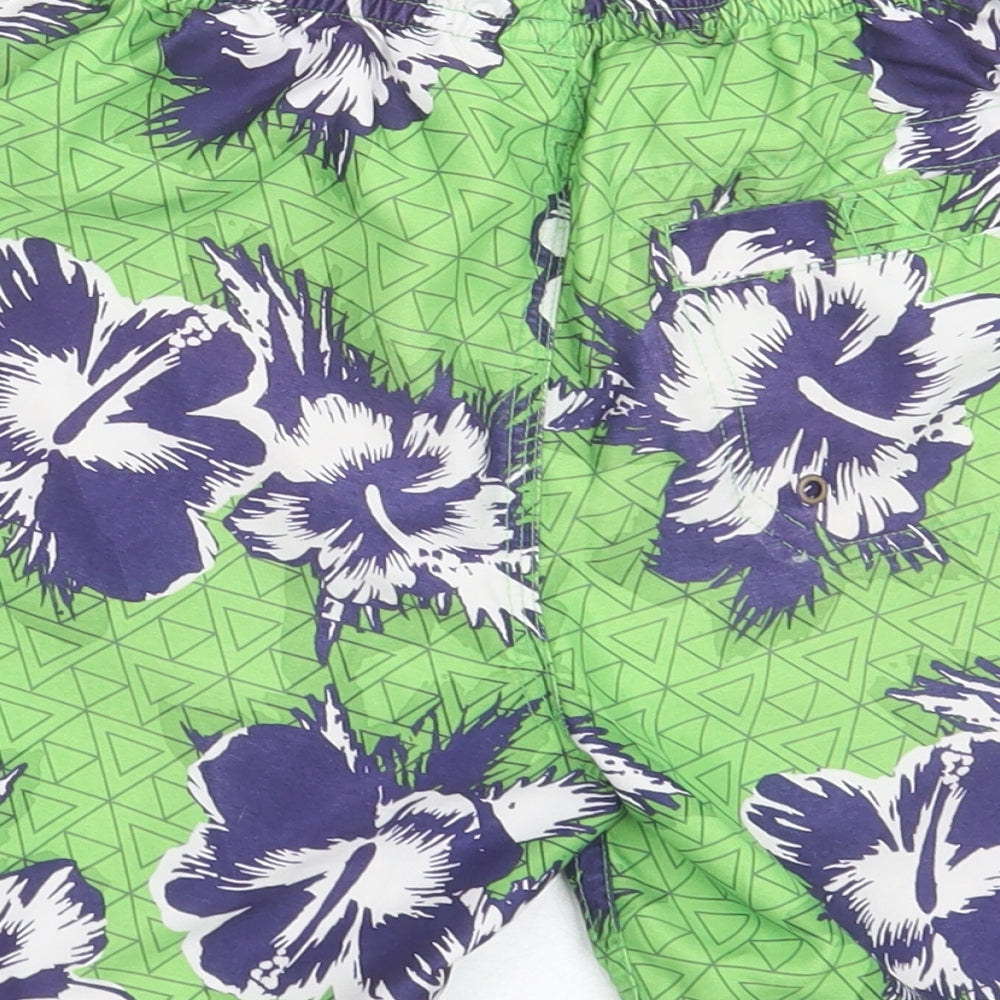 NEXT Boys Green Floral Polyester Sweat Shorts Size 8 Years Regular Tie