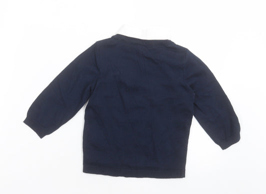 H&M Boys Blue Cotton Basic Polo Size 9-12 Months Collared Pullover