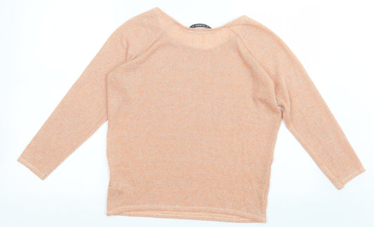 Dunnes Stores Womens Orange Scoop Neck Polyester Pullover Jumper Size M - Skull