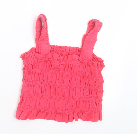 Matalan Girls Pink Viscose Cropped Tank Size 7 Years Square Neck Pullover