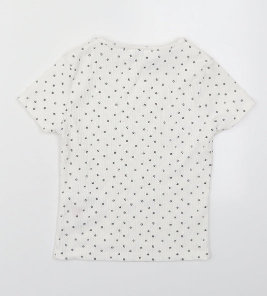 Primark Girls White Geometric Polyester Basic T-Shirt Size 10-11 Years Crew Neck Pullover